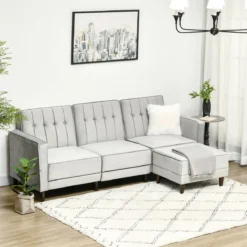 HOMCOM Sofá Cama Con Chaise Longue De 3 Plazas Convertible Con Reposapiés Movible Respaldo Ajustable Y Reposabrazos Tacto Aterciopelado 218x85x86 Cm Gris Claro -Mimoso Sofa Ventas eaa4f29fac334a212c841da082fada8425ff9f23 a1e75e20a89c444c81655b84443b119a