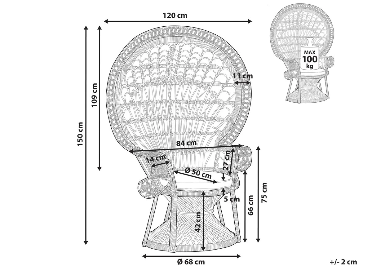 Silla Pavo Real De Ratán Blanco EMMANUELLE 5 Silla Pavo Real De Ratán Blanco EMMANUELLE - Imagen 3