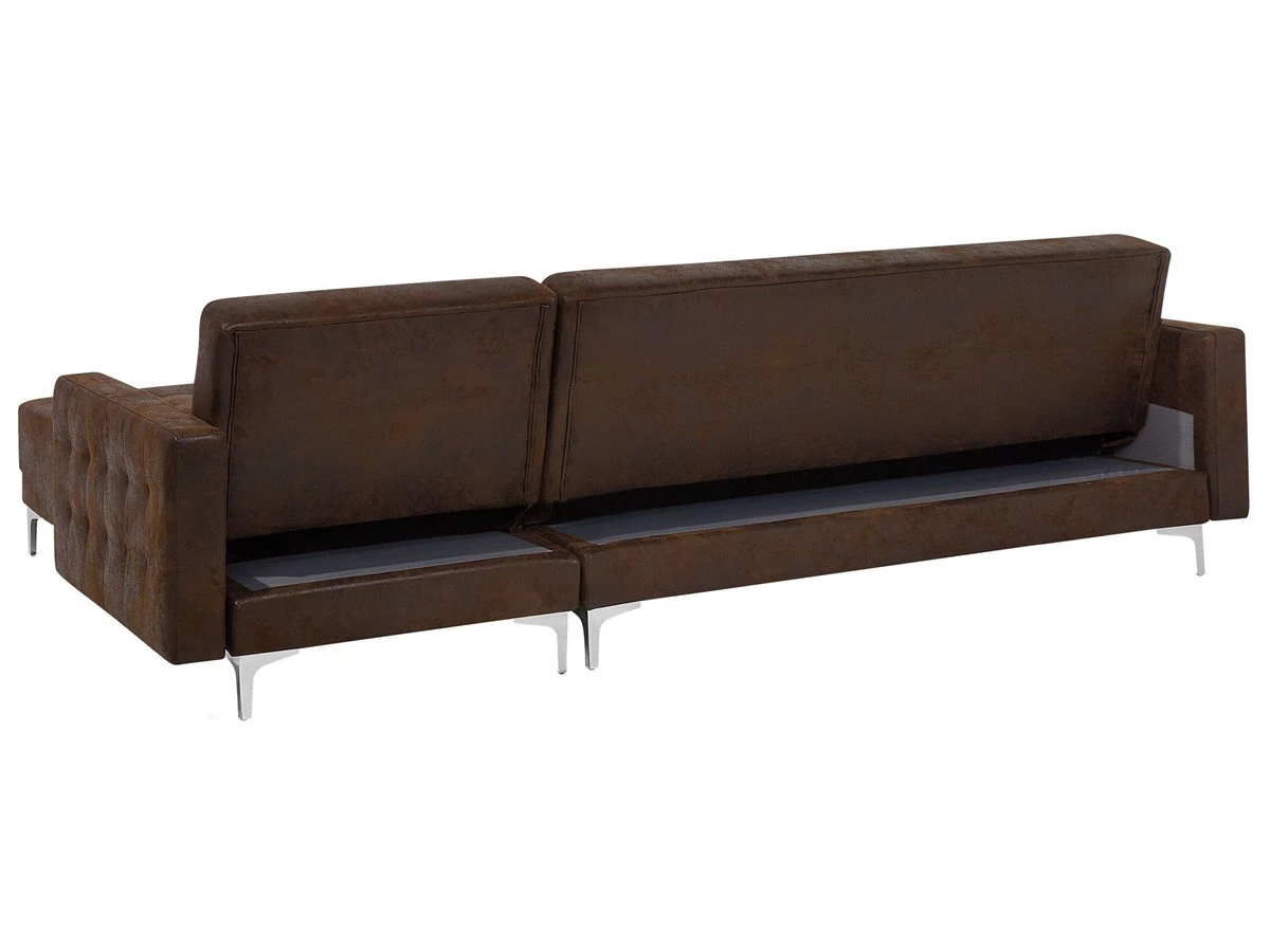 Sofá Cama Esquinero En Piel Sintética Marrón Con Reposapiés Izquierdo ABERDEEN 8 Sofá Cama Esquinero En Piel Sintética Marrón Con Reposapiés Izquierdo ABERDEEN - Imagen 6