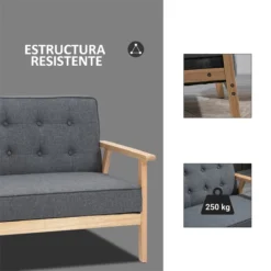 HOMCOM Sofá De 2 Plazas Con Respaldo Y Cojines Acolchados Patas De Madera Antideslizantes Botones Con Mechones Salón Dormitorio Oficina 114x66x69 Cm Gris 14 HOMCOM Sofá De 2 Plazas Con Respaldo Y Cojines Acolchados Patas De Madera Antideslizantes Botones Con Mechones Salón Dormitorio Oficina 114x66x69 Cm Gris -Mimoso Sofa Ventas f07dc90f198399c18951a8402ca727a48885a391 b7389ef8403d4fbaa623d410a82b83c8