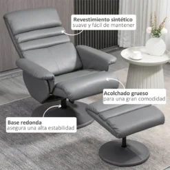 HOMCOM Sillón De Salón Con Otomana Reposapiés Tapizado En PU Sillón Relax Reclinable Hasta 135° Y Giratorio 360° Con Respaldo Ajustable Para Salón Dormitorio Oficina 80x84x100 Cm Gris -Mimoso Sofa Ventas f345d3e762579f3aa538cb22c6c67ded8399f94a a02defe78c584d5fb0b7e6bc7cb5f3ff