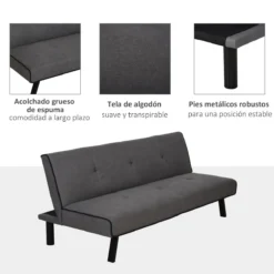 HOMCOM Sofá Cama De 3 Plazas Diseño 2 En 1 Plegable Sin Reposabrazos Tapicería En Tela Con Toque Aterciopelado Patas Elevadas Acolchado Cómodo 170x76x72,5 Cm Gris -Mimoso Sofa Ventas f3d3f1ad4d21a5591f9468e8bd56bed503b0fbcd c391c36f383b43559e68a01e9270ab86
