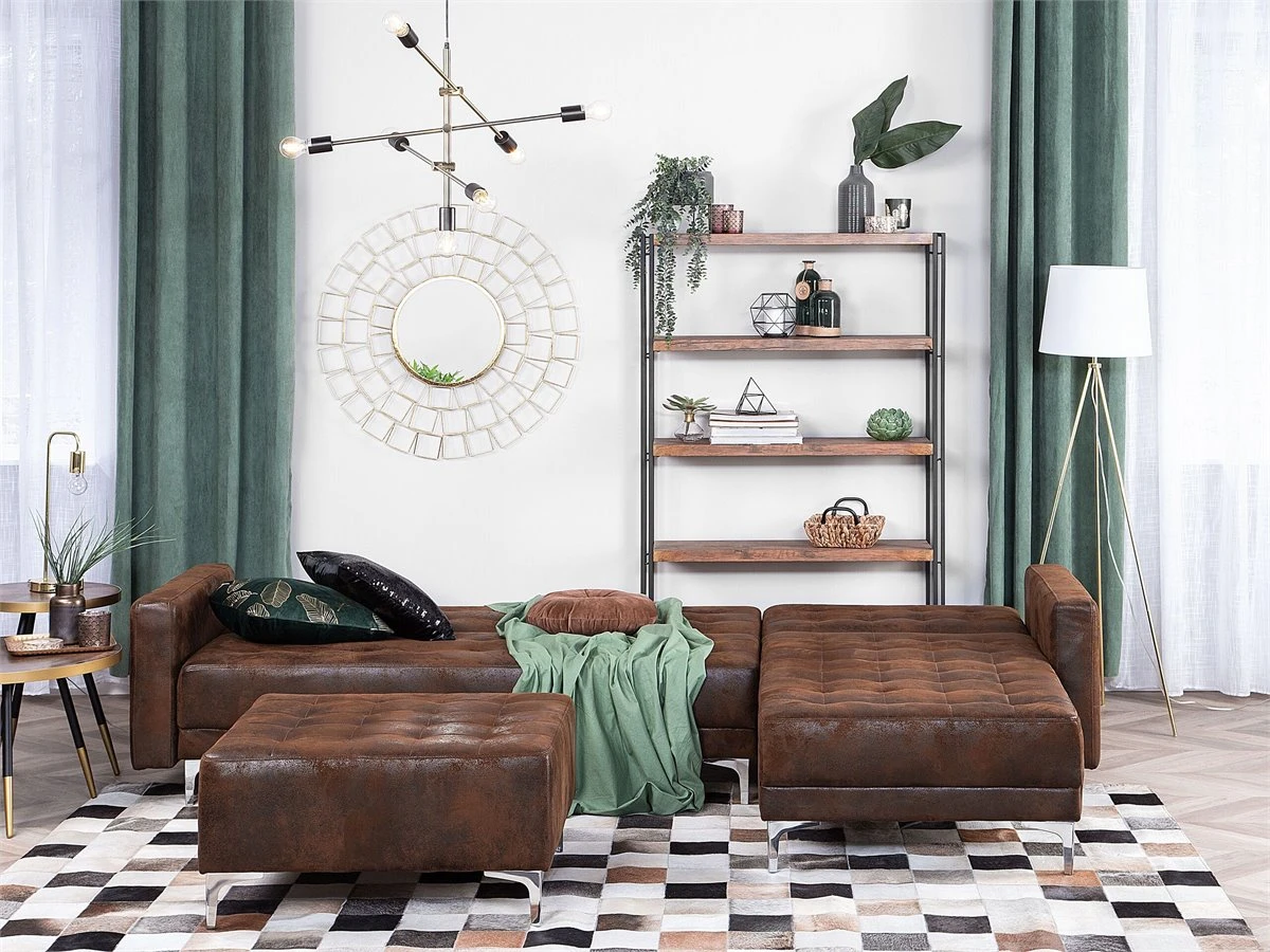 Sofá Cama Esquinero En Piel Sintética Marrón Con Reposapiés Izquierdo ABERDEEN 6 Sofá Cama Esquinero En Piel Sintética Marrón Con Reposapiés Izquierdo ABERDEEN - Imagen 4