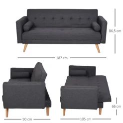 HOMCOM Sofá De 3 Plazas Cama Individual Diseño 2 En 1 Plegable Con Reposabrazos Tapicería En Tela Estructura Sólida Patas Elevadas Acolchado Cómodo 187x90x86,5 Cm Gris -Mimoso Sofa Ventas f8bc00881c8e78b5a65bf414d6c465f342d4d544 f794deee9bbf46f199d416d96b71790c