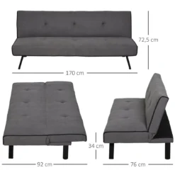 HOMCOM Sofá Cama De 3 Plazas Diseño 2 En 1 Plegable Sin Reposabrazos Tapicería En Tela Con Toque Aterciopelado Patas Elevadas Acolchado Cómodo 170x76x72,5 Cm Gris -Mimoso Sofa Ventas f99dd0e77d593825c83f2d7b590056913c9c5d5d 509879fba793402b8d06fa54b694481c
