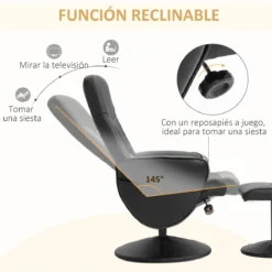 HOMCOM Sillón De Salón Con Otomana Reposapiés Tapizado En PU Sillón Relax Reclinable Hasta 145° Y Giratorio 360° Con Respaldo Ajustable Para Salón Dormitorio Oficina 81x81x105 Cm Negro -Mimoso Sofa Ventas fc2083bed3a88b2eec0f0ea0b5404f41caca98d6 c4e41dfbeba544b48722cada0ca8153f