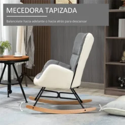 HOMCOM Sillón Mecedora Silla Balancín Tapizada En Lino Moderno Con Respaldo Alto Y Patas De Madera Para Salón Dormitorio Carga 150 Kg 42x46x47 Cm Gris -Mimoso Sofa Ventas fcbc53c6640fa0e95845f97b2ef5d78c42fc4e70 f8cd6ee613e64c83b61e42483ec51624